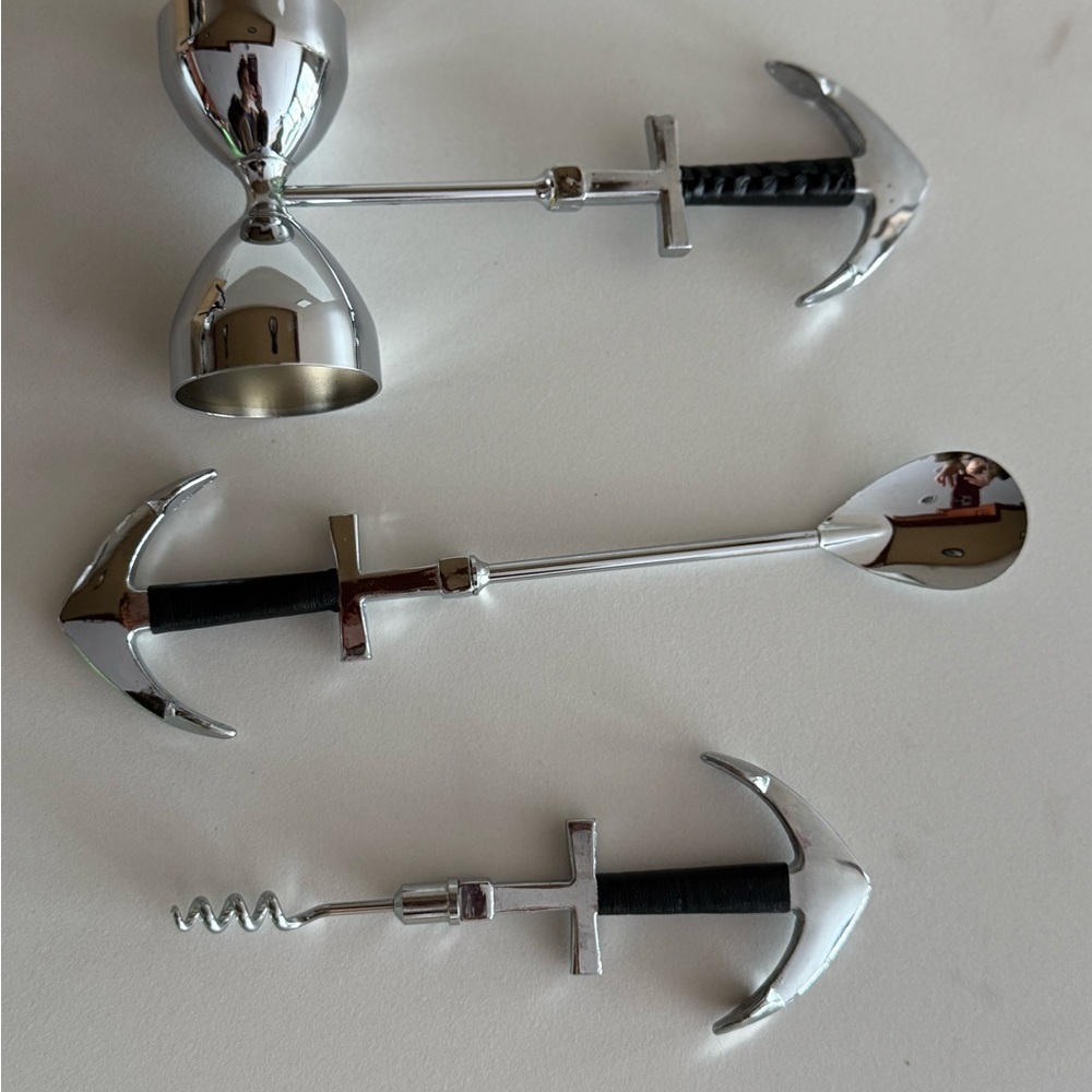Vintage Mid Century Modern Chrome Plated  Nautical Anchor Bar Tool Set